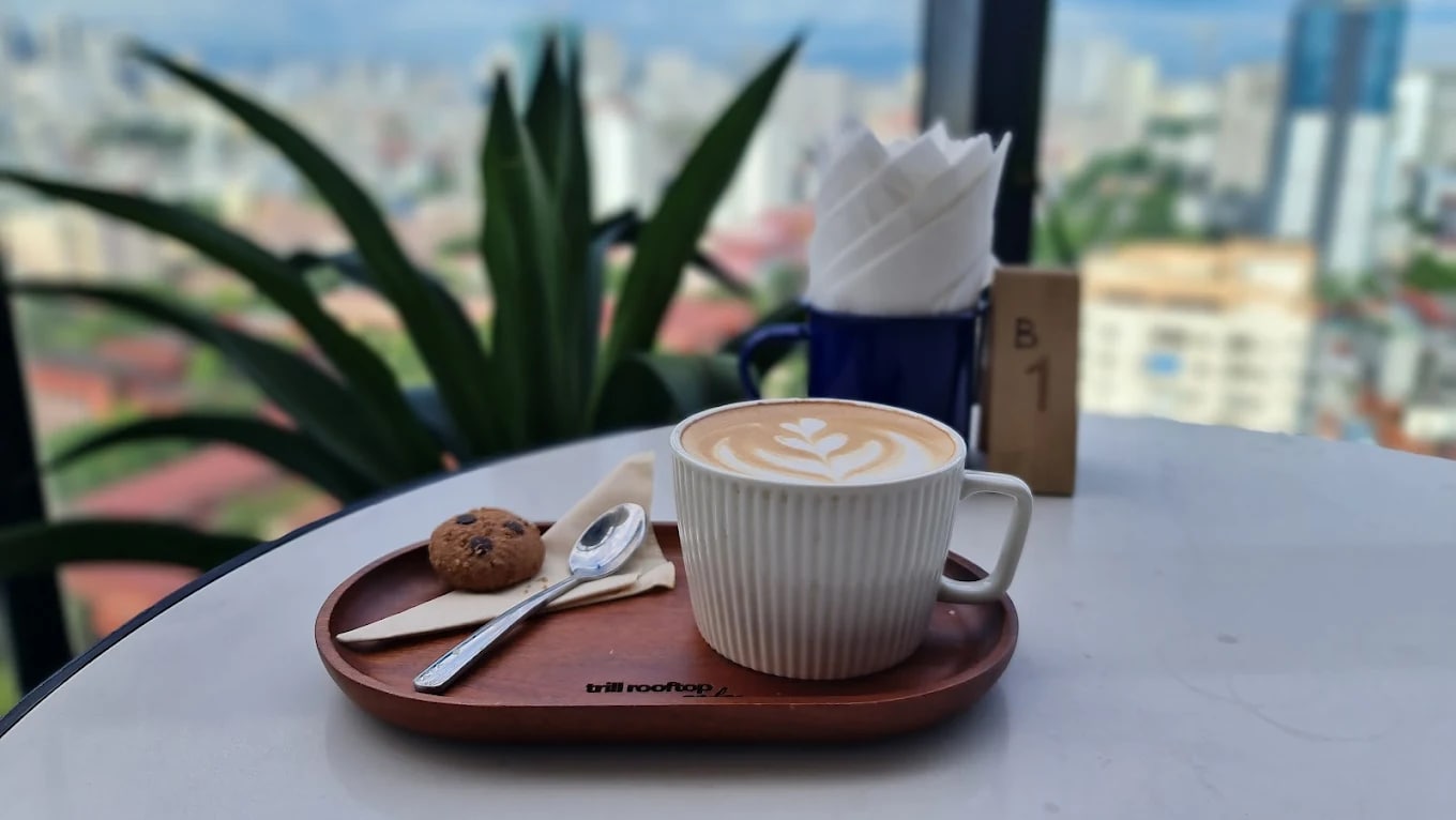 An elegant latte drink features a wake-up morning with friends and family